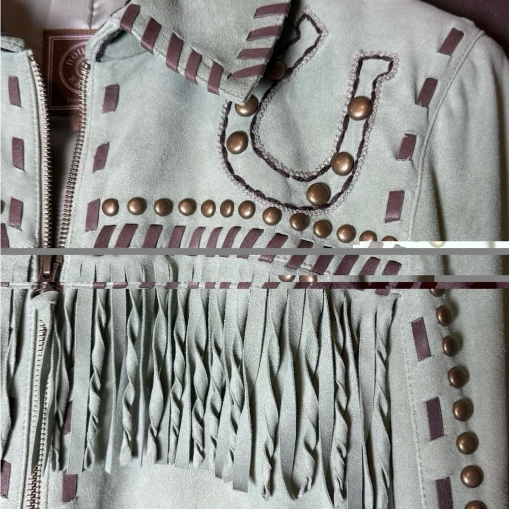 Double D Ranch Mint Suede Jacket with Fringe and Studs - Picture 5 of 15